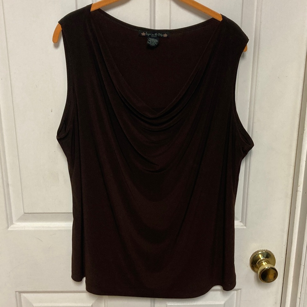 3/$20 bundle and save 
Suzie In The City Elegant Brown Drape Blouse